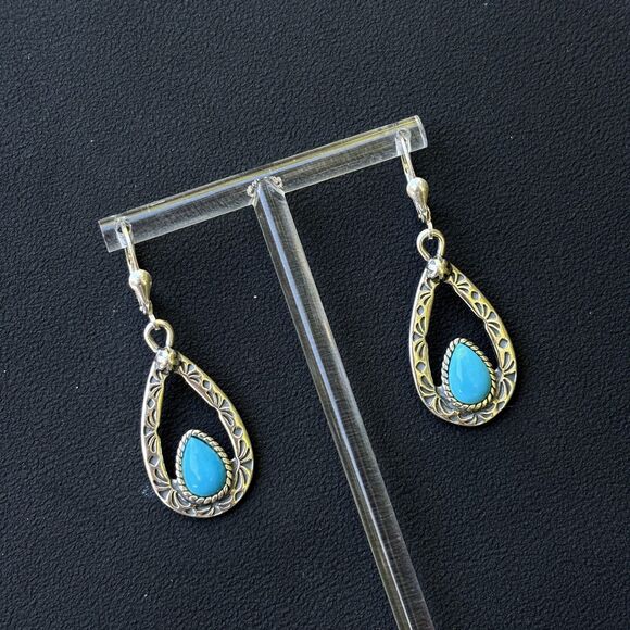 Sterling Silver Sleeping Beauty Turquoise Teardrop Earrings Carolyn Pollack - Picture 1 of 8